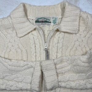 Aran Crafts Ireland Womens Cable Knit Full Zip Cardigan Merino Wool Size S Cream
